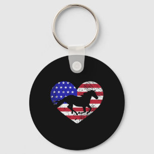 Retro Horse American Flag Heart 4th Of July Usa Pa Keychain