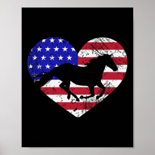 Retro Horse American Flag Heart 4th Of July Usa Pa Poster