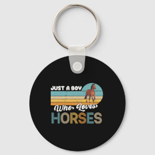 Retro Horseback Riding Lover Just A Boy Who Loves  Keychain