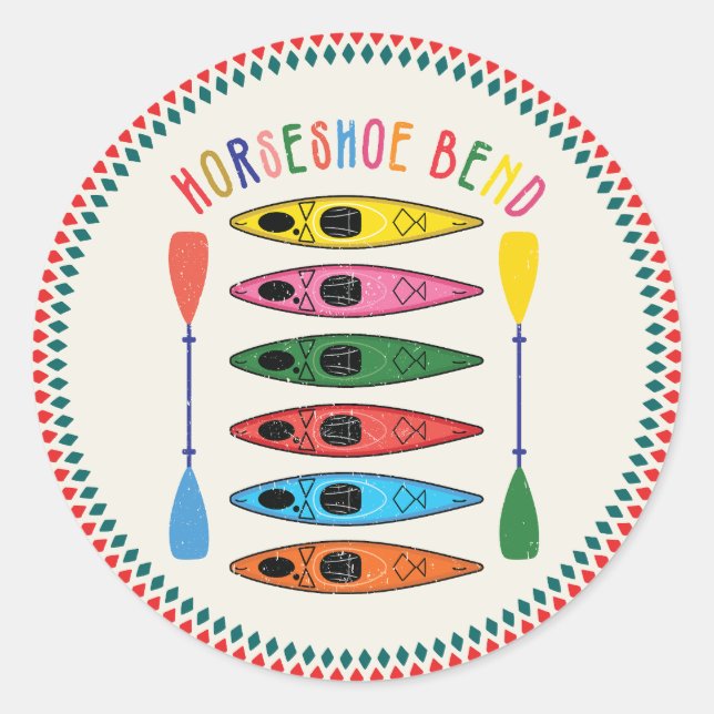 Retro Horseshoe Bend Kayaking Classic Round Sticker (Front)