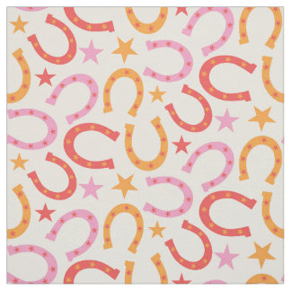 Retro Horseshoes pattern with stars in orange pink Fabric