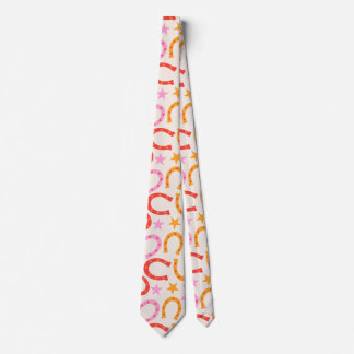 Retro Horseshoes pattern with stars in orange pink Tie