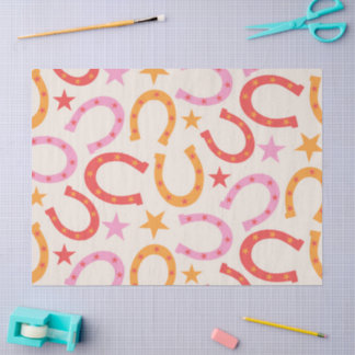 Retro Horseshoes pattern with stars in orange pink Tissue Paper