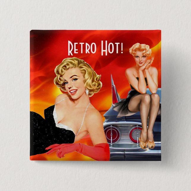 Retro Hot 2 Inch Square Button (Front)