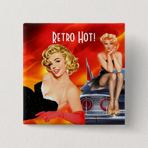 Retro Hot 2 Inch Square Button