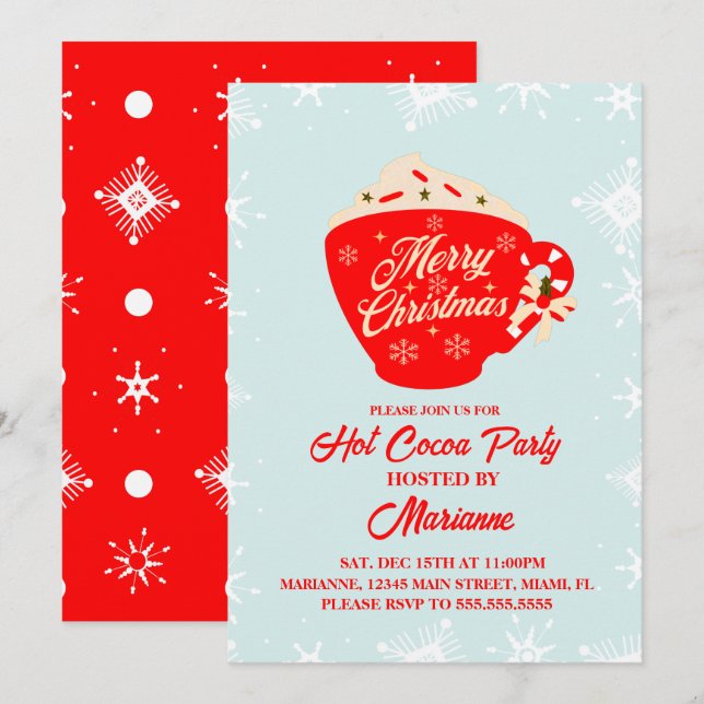 Retro Hot Cocoa Snowflakes Christmas Party  Invitation (Front/Back)