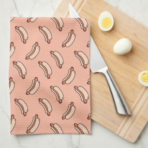 Retro Hot Dog Seamless Pattern Kitchen Towel