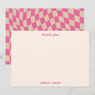Retro Hot Pink Abstract Checkerboard Baby Shower Thank You Card