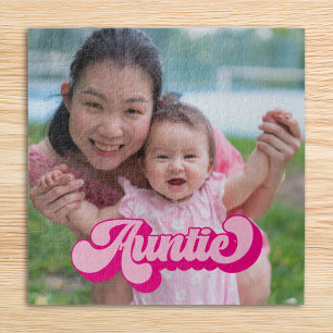 Retro Hot Pink Auntie Photo Jigsaw Puzzle