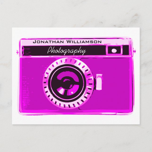 Retro Hot Pink Camera Photography Business Postcard (Front)