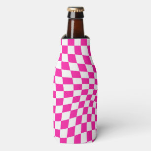 Retro Hot Pink Checked Warped Chequered  Bottle Cooler
