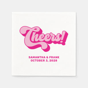 Retro Hot Pink Cheers Typography Wedding Napkin