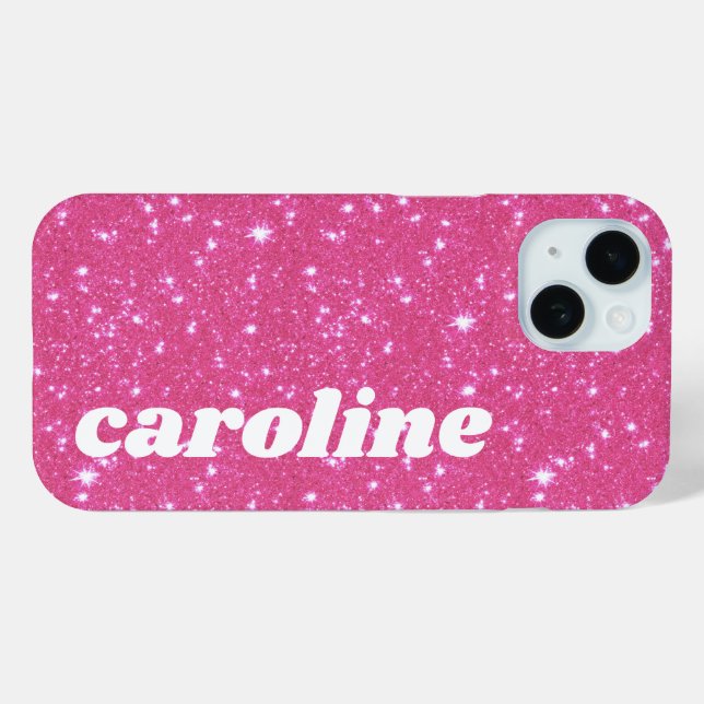 Retro Hot Pink Glitter Sparkle Personalized Name Case-Mate iPhone Case (Back (Horizontal))
