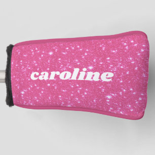 Retro Hot Pink Glitter Sparkle Personalized Name Golf Head Cover