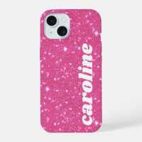 Retro Hot Pink Glitter Sparkle Personalized Name