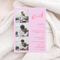 Retro hot pink red casual initials photo wedding