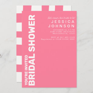 Retro Hot Pink White Chequerboard Bridal Shower  Invitation