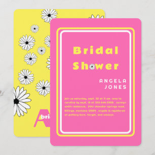 Retro Hot Pink/Yellow Daisies Bridal Shower  Invi Invitation