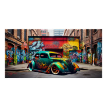 Retro Hot Rod Graffiti Urban Landscape Art Print