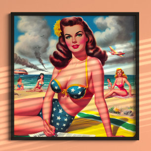 Retro Hot Vintage Beach Pin up Poster