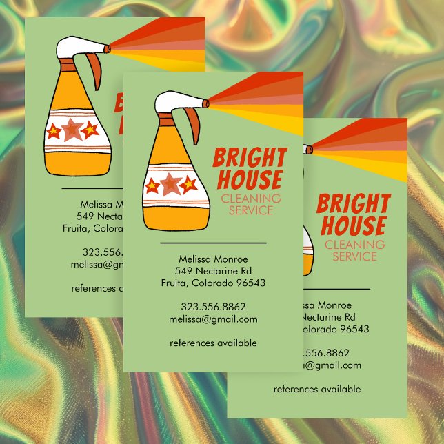 Retro House Cleaning Service Spray Bottle Colourfu Business Card (Retro House Cleaning Service Spray Bottle Colorful Business Card
)