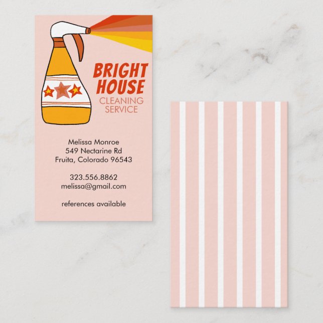 Retro House Cleaning Service Spray Bottle Colourfu Business Card (Front/Back)