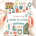 Retro Household Chores Custom Family Name Planner<br><div class="desc">This charming design features a retro-inspired theme of household chores, with vintage-style illustrations of brooms, vacuums, houses, and flowers in soft muted colours. The personalized name and "Home Planner 2025" text make it a functional and stylish addition to any home. Ideal for families, homemakers, or anyone who loves nostalgic and...</div>