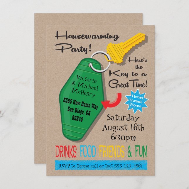 Retro Housewarming Party Invitations (Front/Back)