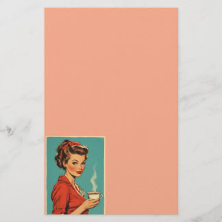 Retro housewife coffee pink stationery
