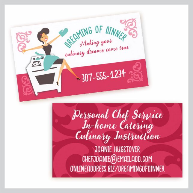 Retro housewife culinary, chef, catering biz cards (Creator Uploaded)