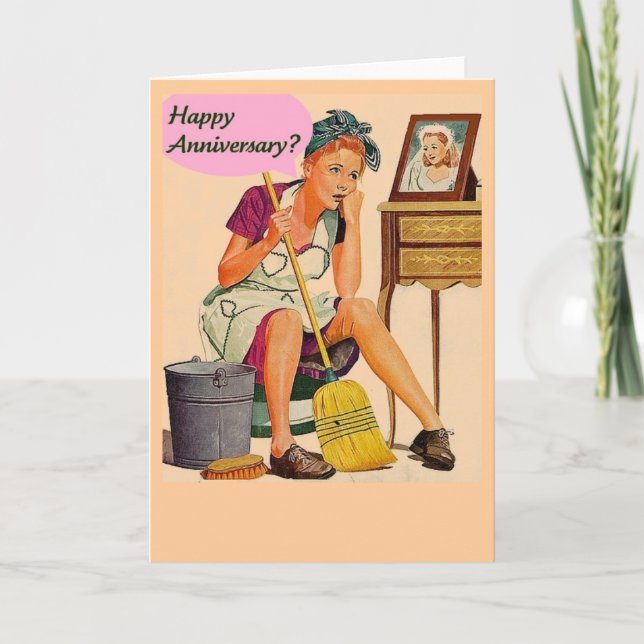 Retro Housewife Happy Anniversary Card (Front)