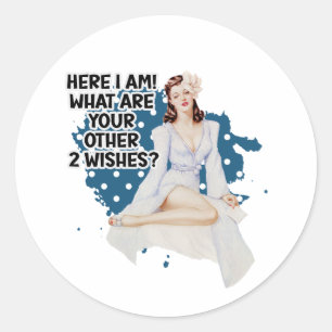 Retro Housewife Humour Brunette Pin-up Girl Art Classic Round Sticker