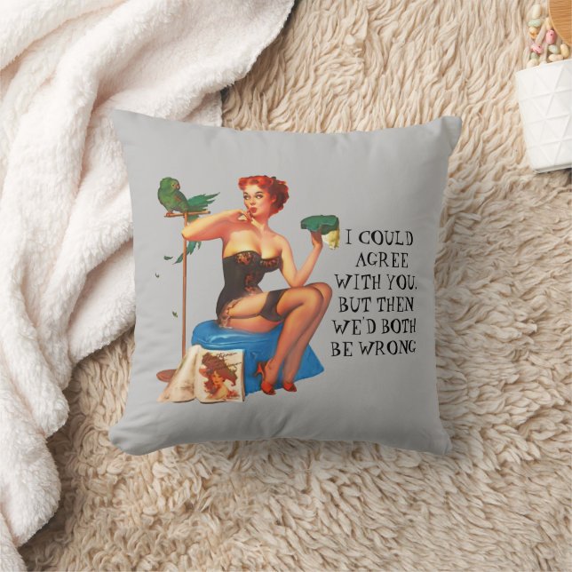 Retro Housewife Humour Cute Pin-up girl art Throw Pillow (Blanket)