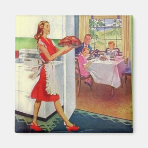 Retro Housewife on Thanksgiving Magnet