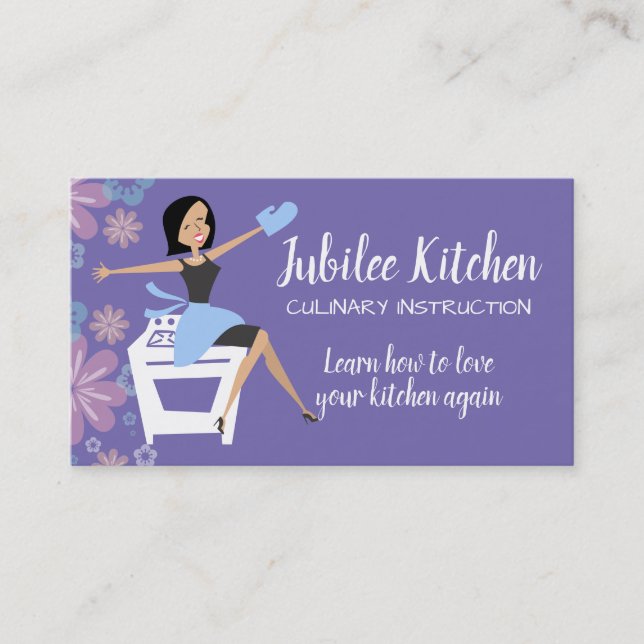 Retro housewife oven cooking class personal chef business card (Front)