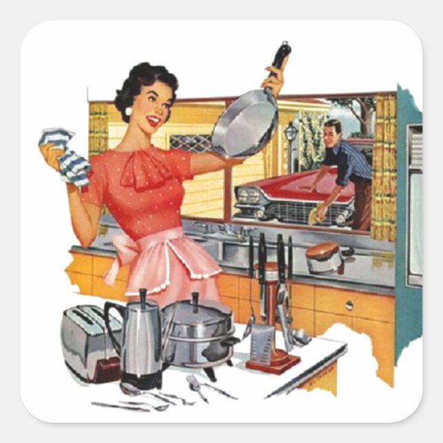 Retro Housewife Square Sticker (Front)
