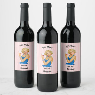 Retro Housewife Wine Pink Stripe Label
