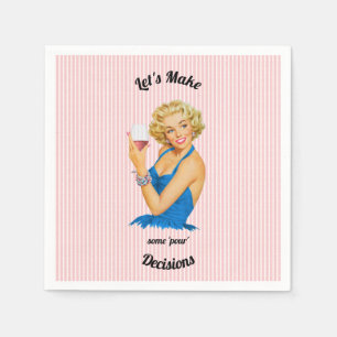 Retro Housewife Wine Pink Stripe Napkin