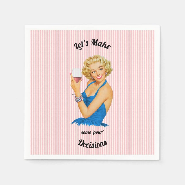 Retro Housewife Wine Pink Stripe Napkin (Front)