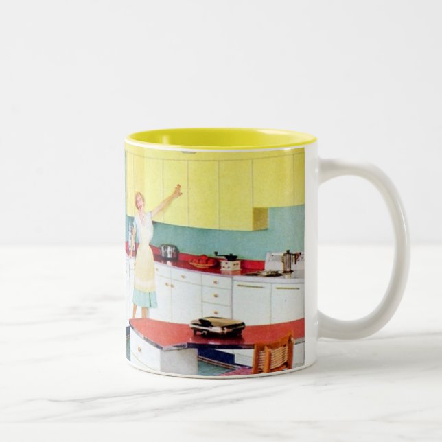 Retro Housewives in Kitchen Two-Tone Coffee Mug (Right)