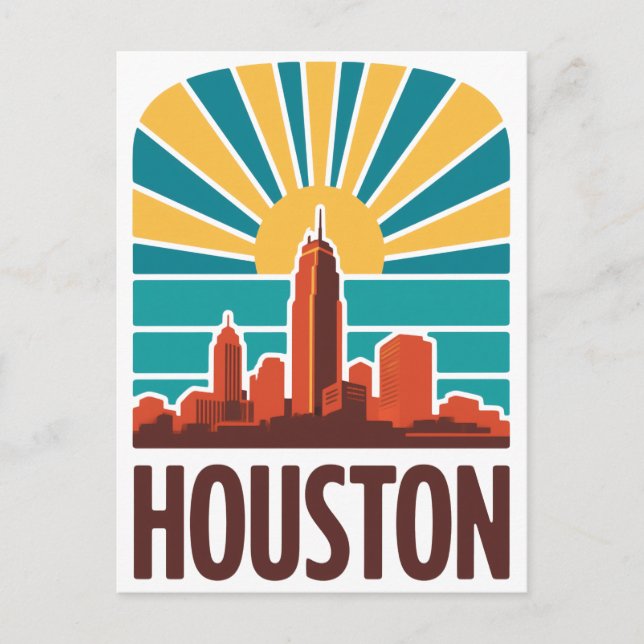 Retro Houston Skyline Sunset Graphic Postcard (Front)