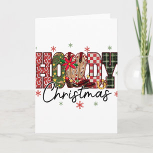 Retro Howdy Christmas Western Cowboy Boots Checker Card