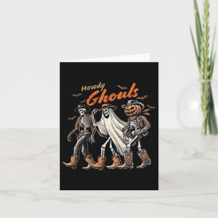 Retro Howdy Ghouls Skeleton Cowboy Western Rodeo H Card