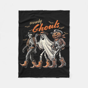 Retro Howdy Ghouls Skeleton Cowboy Western Rodeo H Fleece Blanket