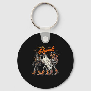 Retro Howdy Ghouls Skeleton Cowboy Western Rodeo H Keychain