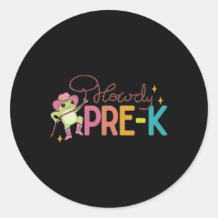 Retro Howdy Pre-k Funny Frog Preschool Teacher Wes Classic Round Sticker