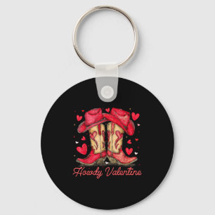 Retro Howdy Valentine Cowboy Boots Western Valenti Keychain