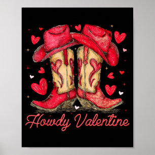 Retro Howdy Valentine Cowboy Boots Western Valenti Poster