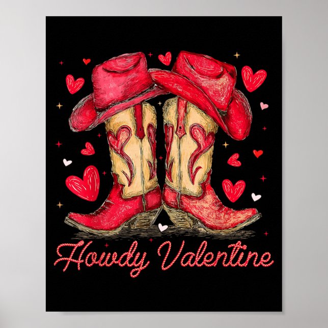 Retro Howdy Valentine Cowboy Boots Western Valenti Poster (Front)
