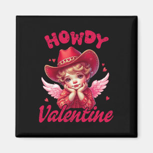 Retro Howdy Valentine Cupid Cowboy Western Valenti Magnet
